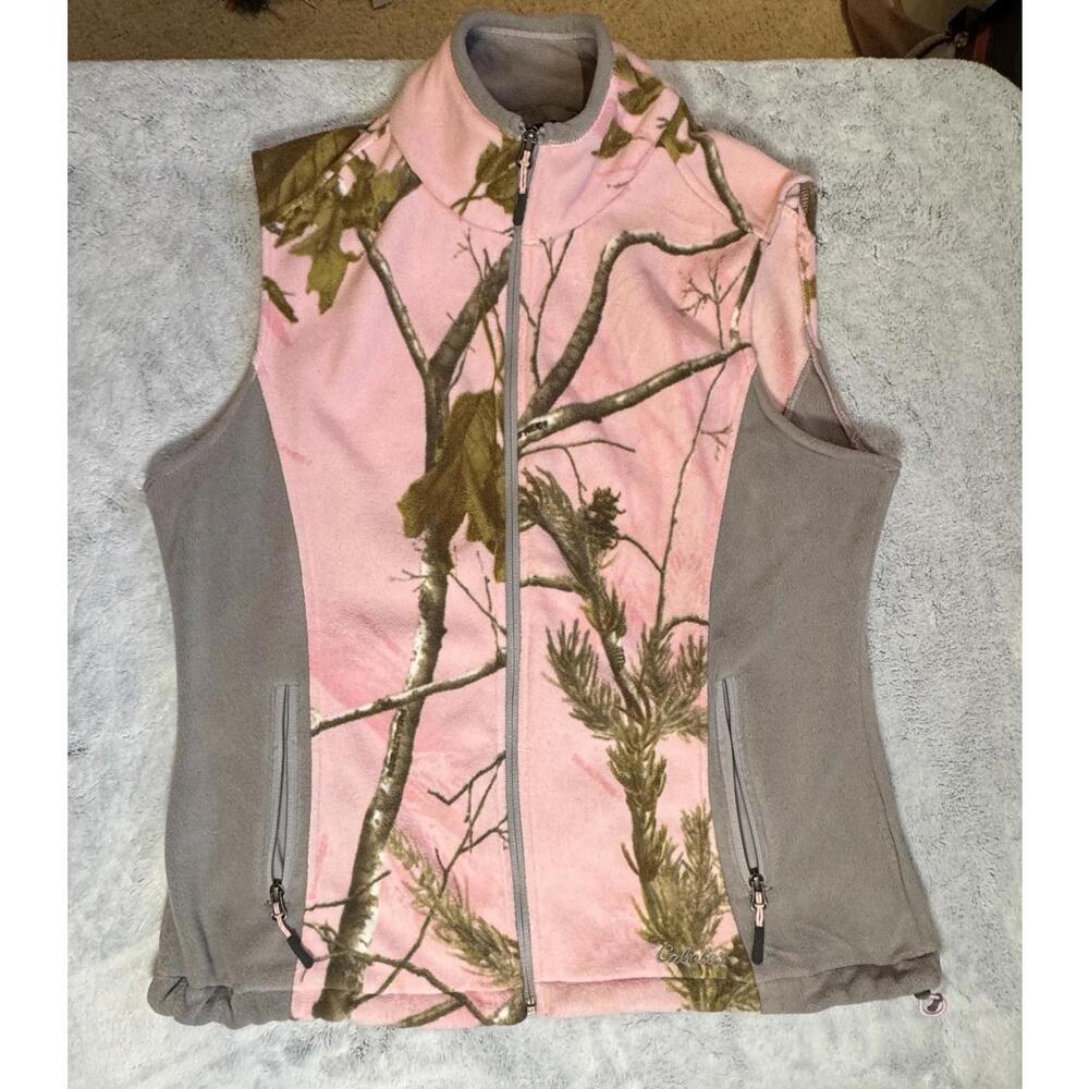 Cabela's Women's Pink Camo Fleece Vest Full Zip Outdoor Hunting Size L